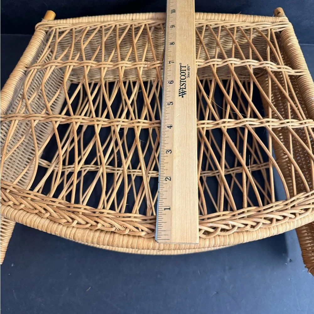 Vintage Handmade tan Bohemian delicate wicker magazine holder.
